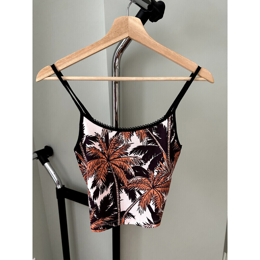 Topshop Women's Cropped Cami In Pink Orange Palm Tree Print Size 8